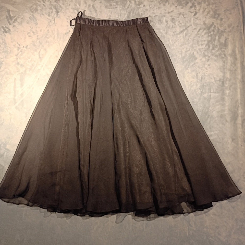 Vintage Black Chiffon Maxi Skirt Sheer Overlay Lined Formal Evening Womens 10